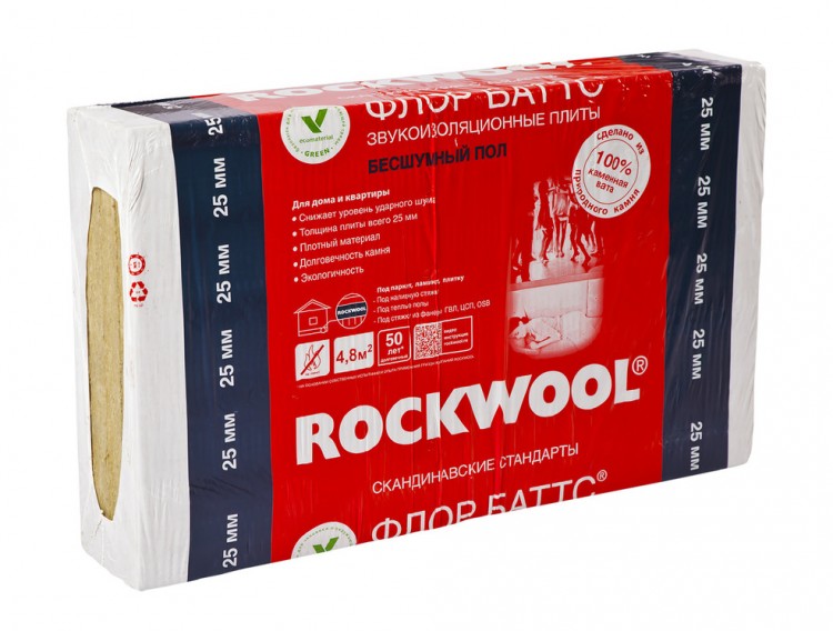 Утеплитель Роквул ФЛОР БАТТС 1000 х 600 х 25 мм